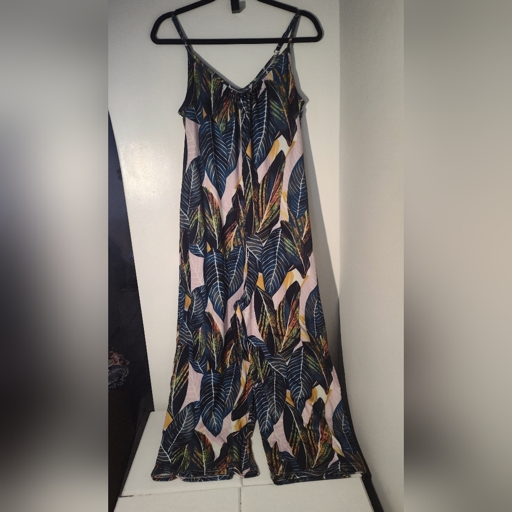 Source Unknown Multicolor Leaf Print Jumpsuit